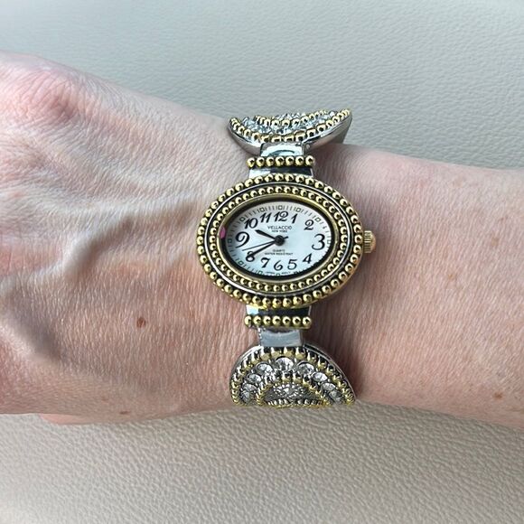 NWT Vellaccio Gold and Silver Cuff Watch with Beaded/rhinestone Design - Picture 1 of 6